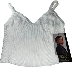 Bold Elements x Ally Brooke White Ribbed Knit Cami Tank Top Petite XL NWT